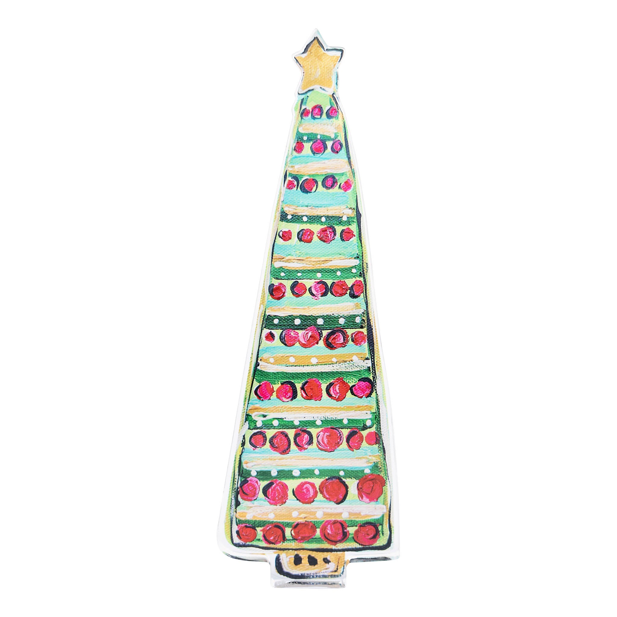 Celebrate with the Gold and Green Christmas Tree Acrylic Stand