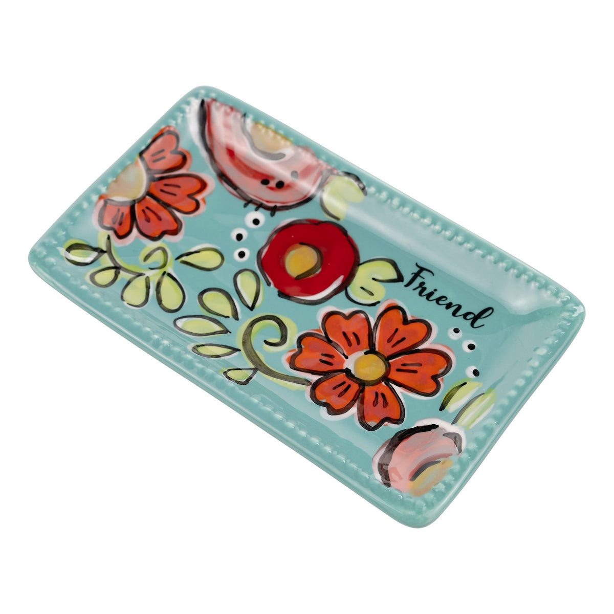 turquoise floral trinket tray