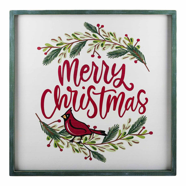 Merry Christmas Red Bird Wreath Framed Canvas - GLORY HAUS 