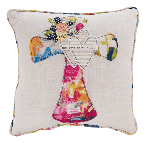 Cross His Love Never Fails Pillow - GLORY HAUS 