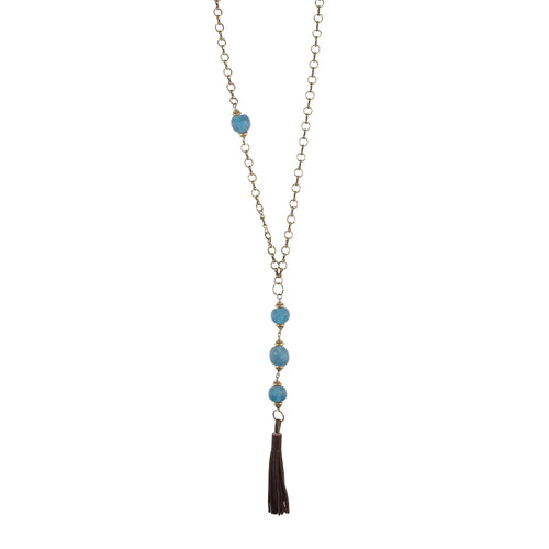 Indigo Blue Sea Glass Tassel Necklace - GLORY HAUS 