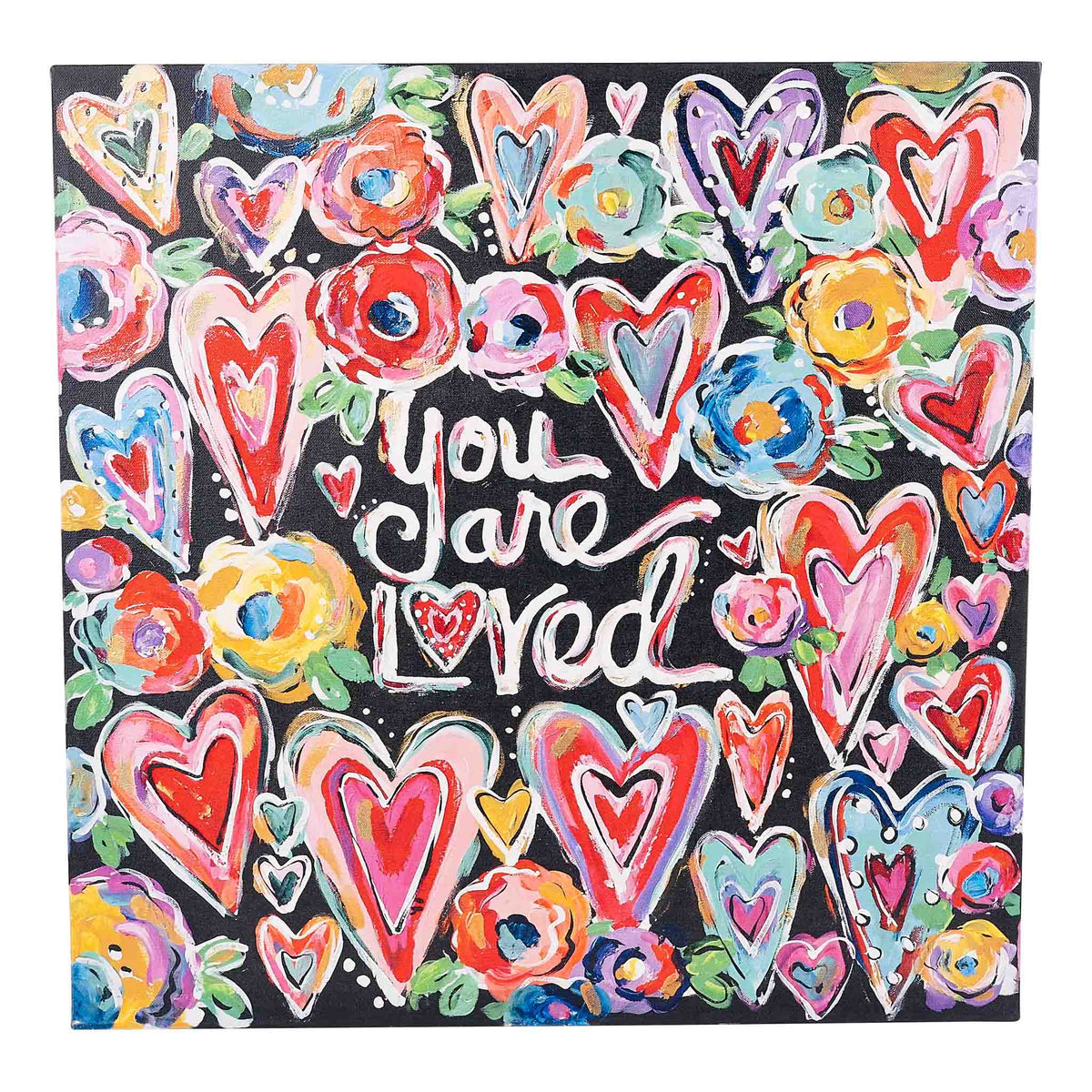 You Are Loved Hearts Flowers Canvas Large