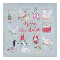 Illustrated Christmas scene with various elements and numbers on a light blue background