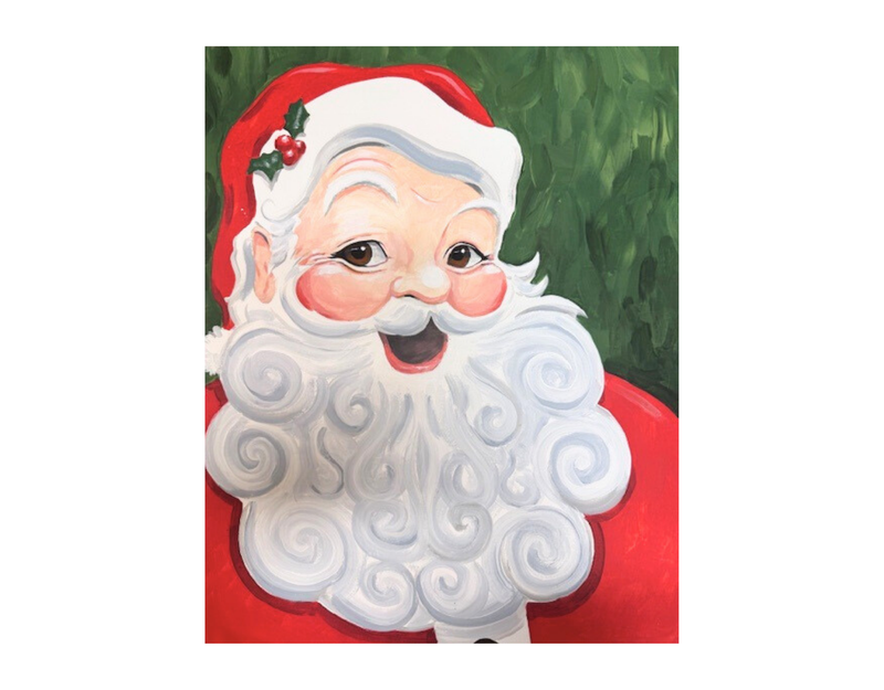 Illustration of Santa Claus with a white beard and red hat on a green background
