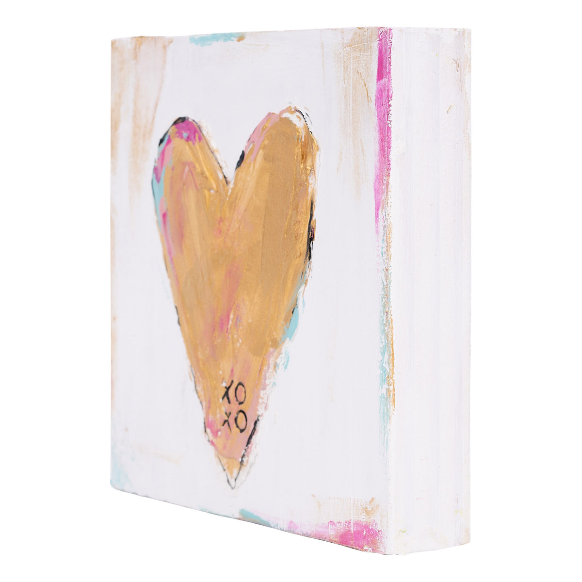 XoXo Gold Heart Wood Block
