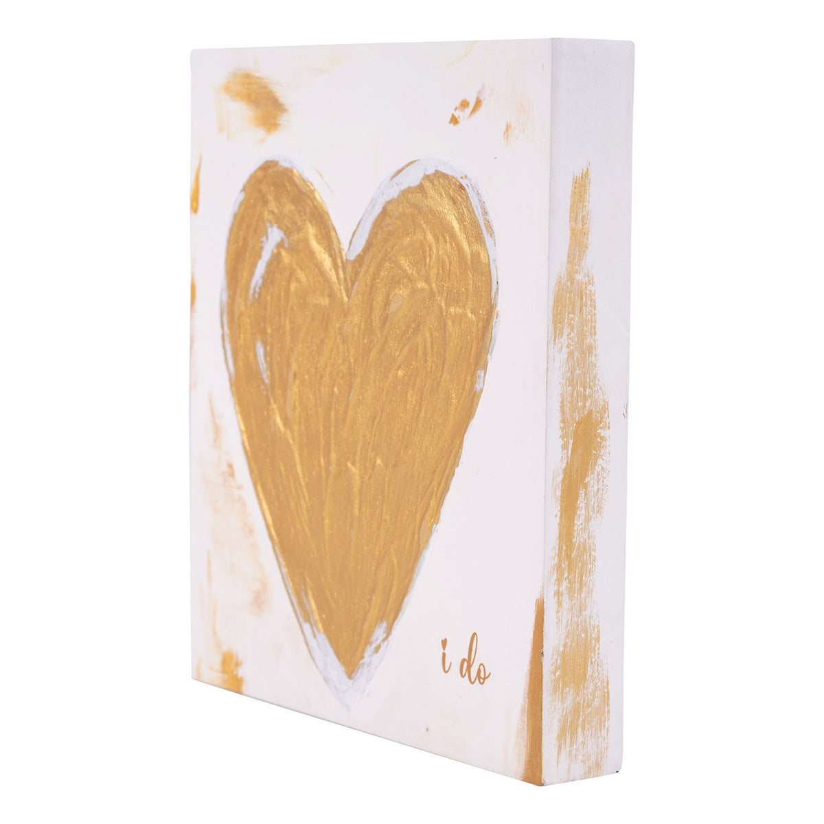 I Do Gold Heart Wood Block
