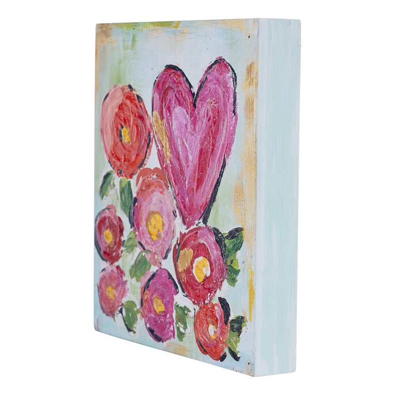 Heart Among Flowers Wood Block