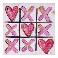 Tic-tac-toe game illustration with hearts and 'X' symbols on a white background