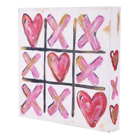 Tic-tac-toe game illustration with hearts and 'X' symbols on a white background