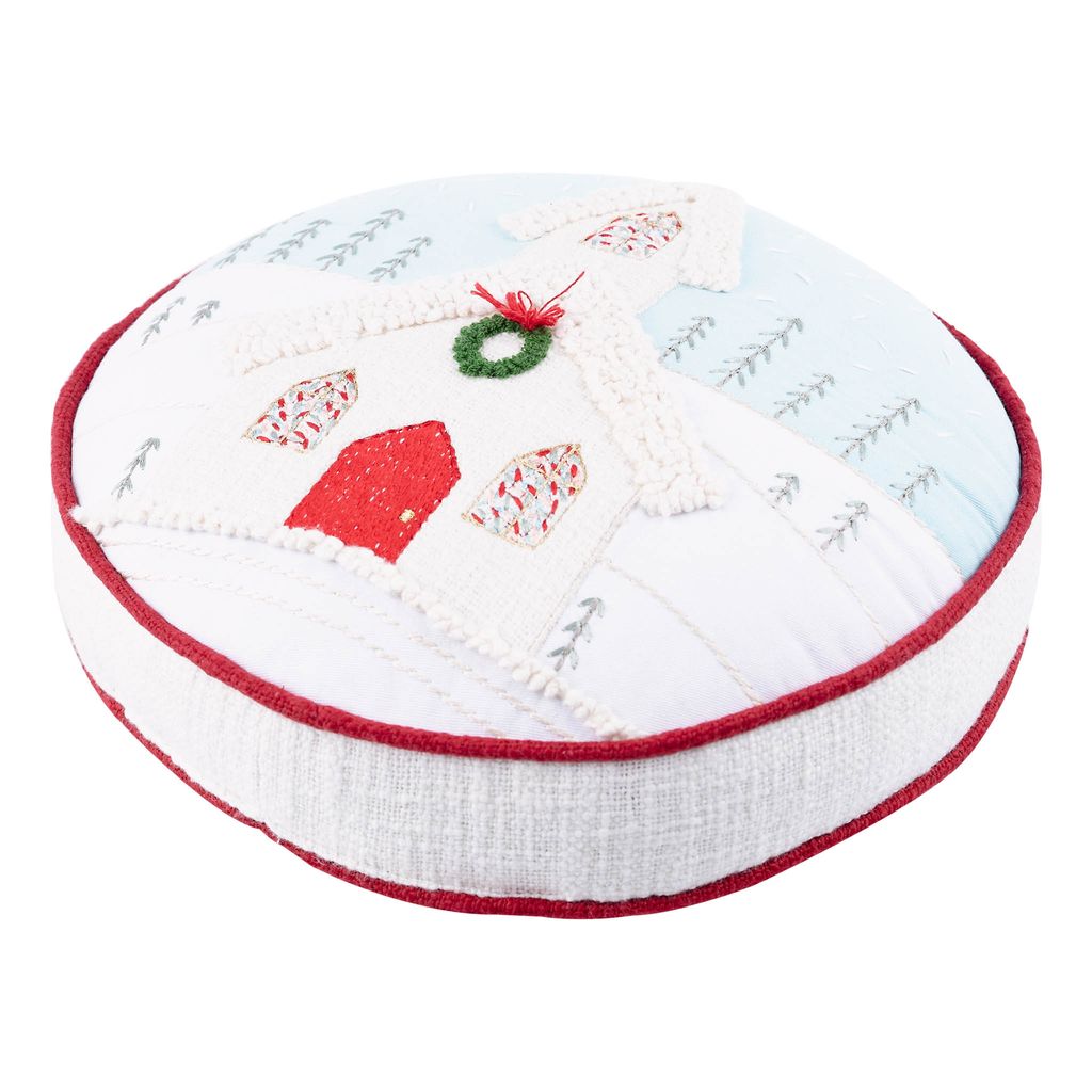 Round Christmas Church Pillow