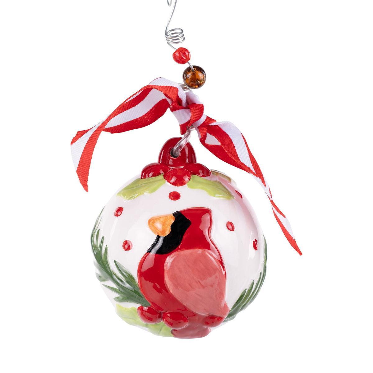 Raised Cardinal Holly Ornament