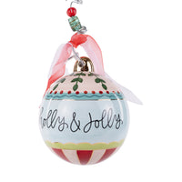 Decorative Christmas ornament with 'Holly & Jolly' text on a white background