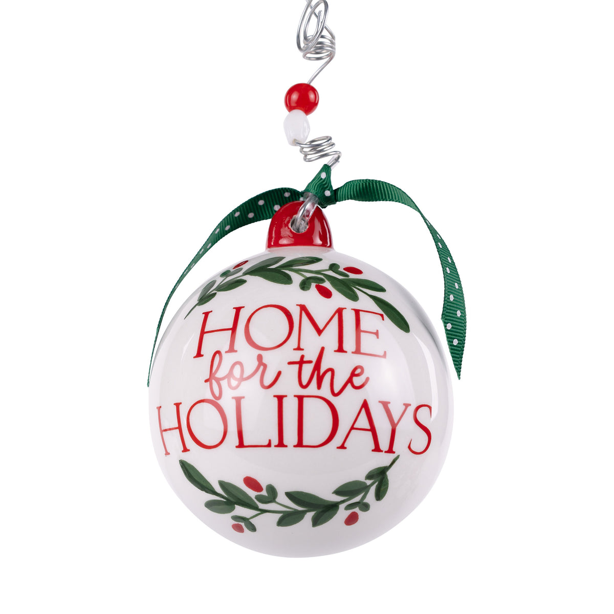 Christmas ornament with 'Home for the Holidays' text on a white background