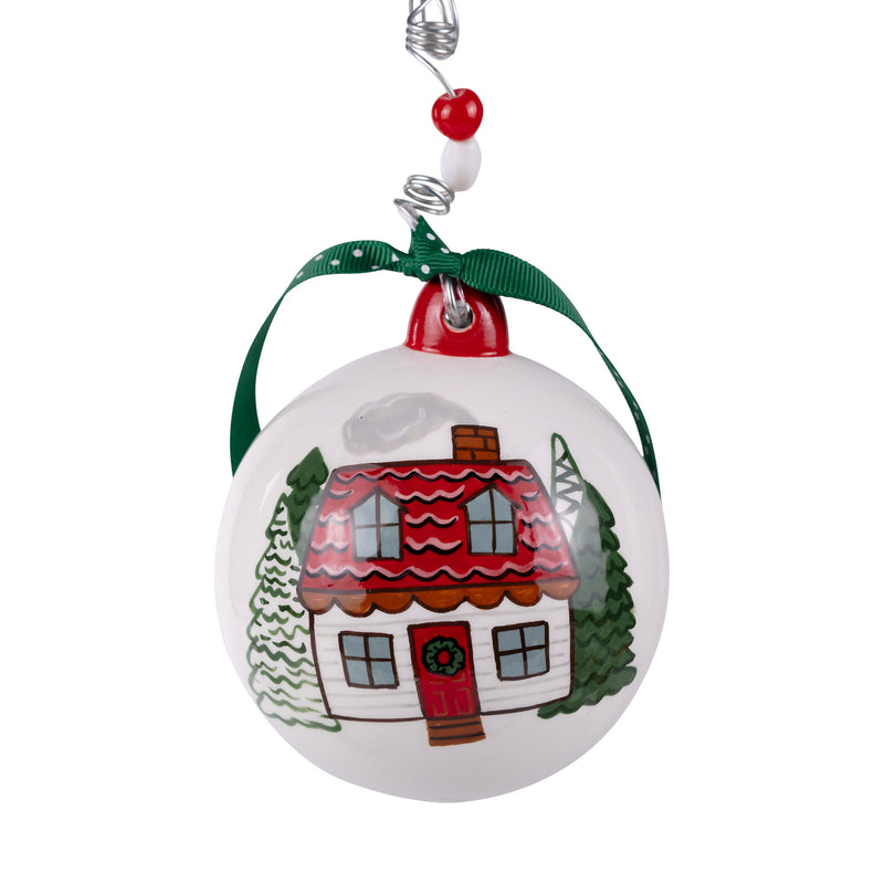 Christmas ornament with a house design on a white background