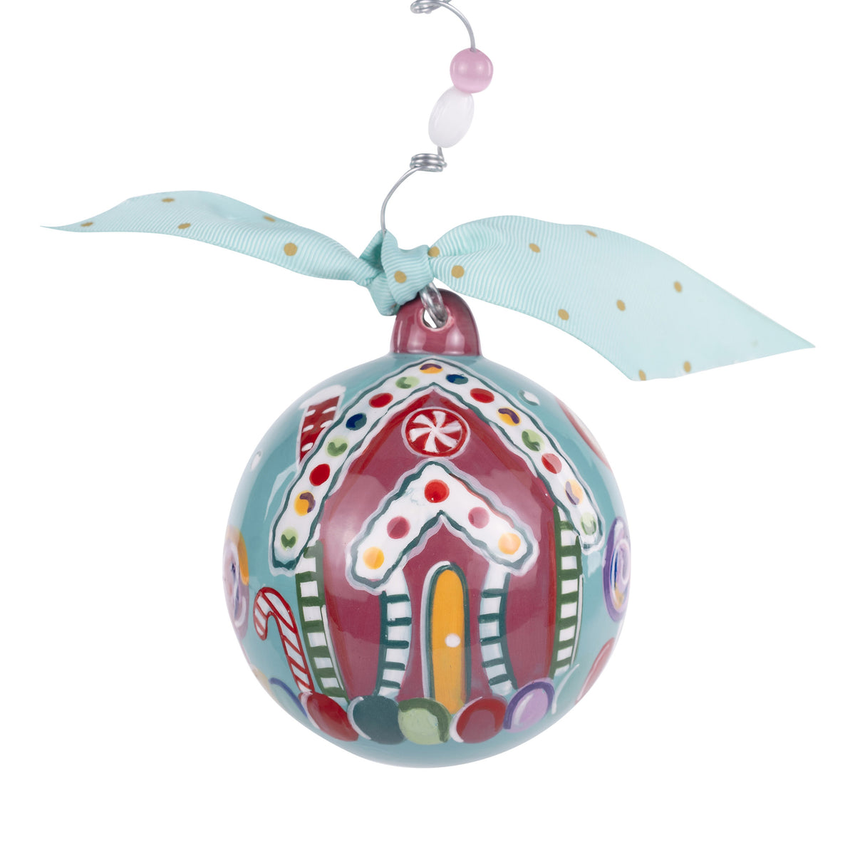 Decorative Christmas ball ornament with colorful design on a white background