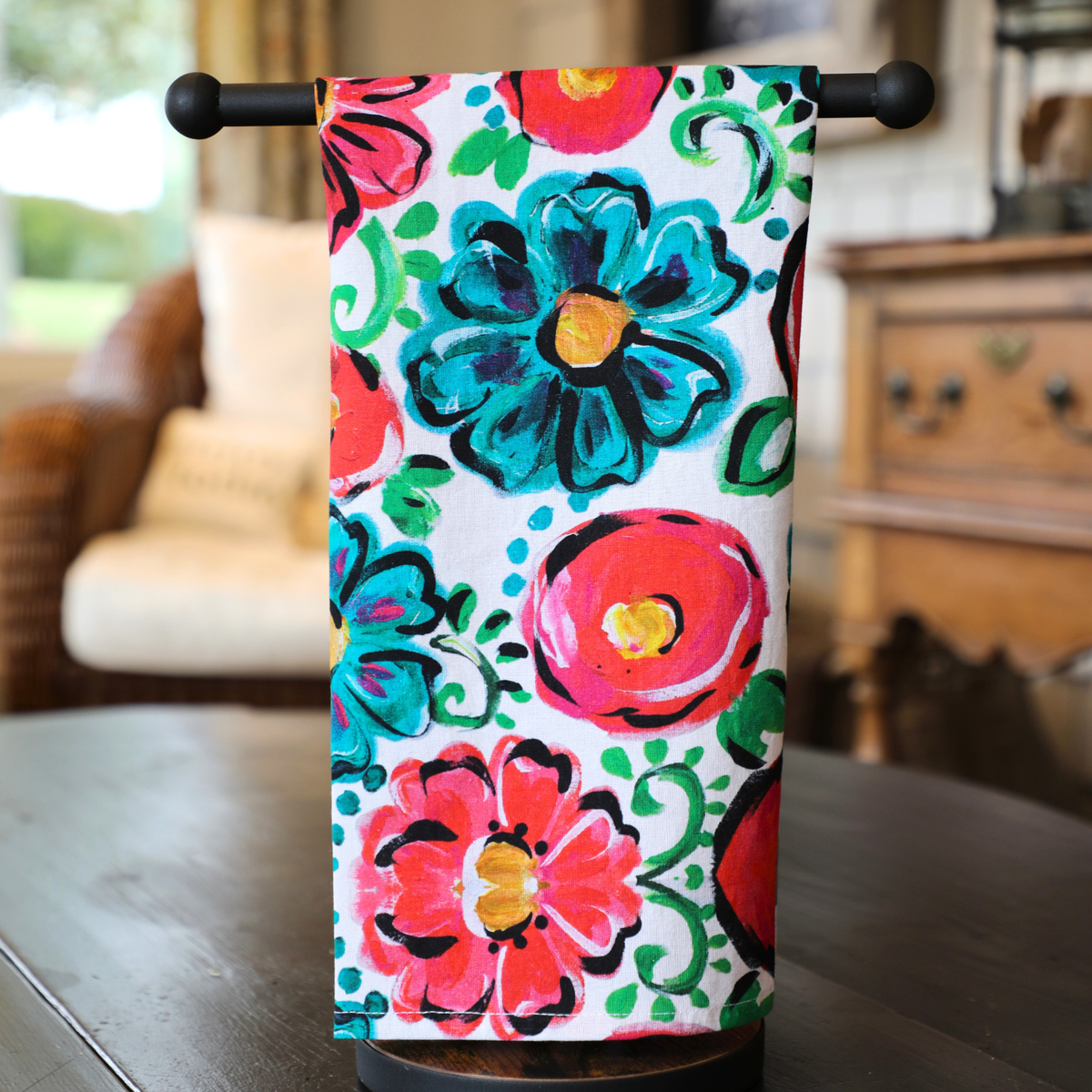 White Floral Tea Towel