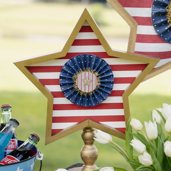 Decorative star with American flag pattern