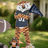 Auburn tiger mascot figurine holding a 'WarEagles' flag on a white background