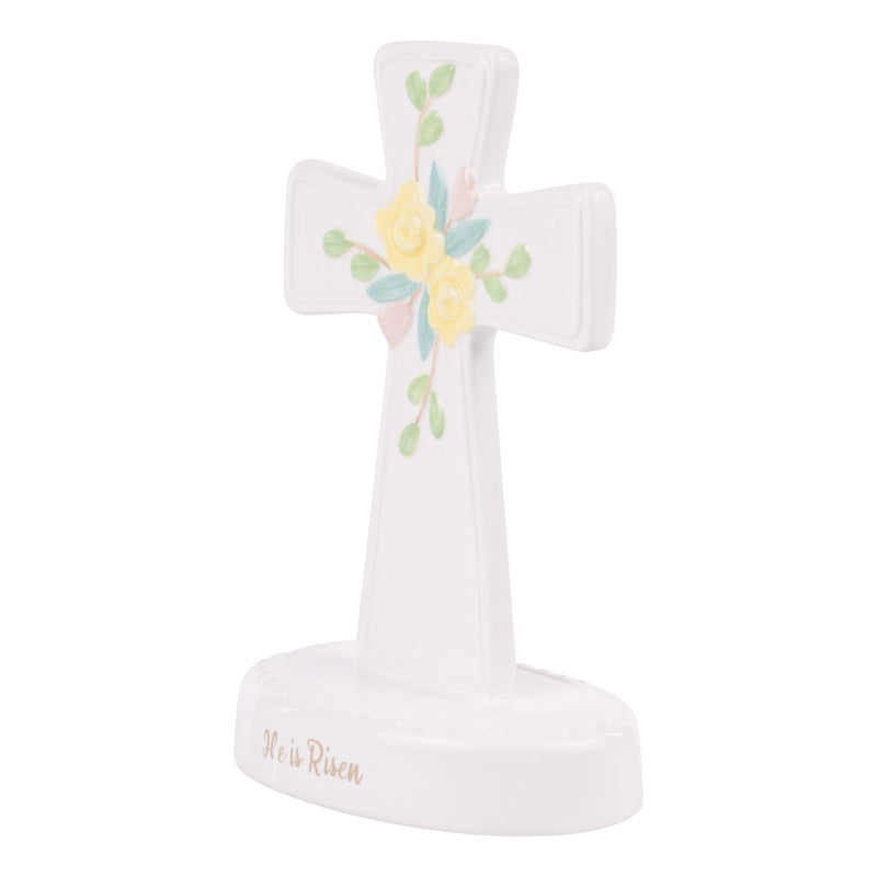 He Is Risen Standing Ceramic Cross