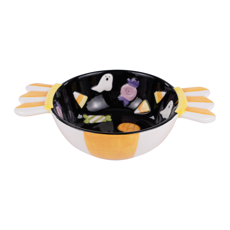 Ceramic bowl with Halloween-themed design on a white background
