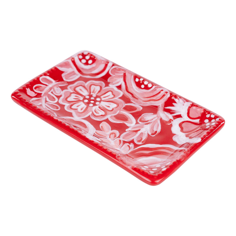 Red & White Flower Trinket Tray