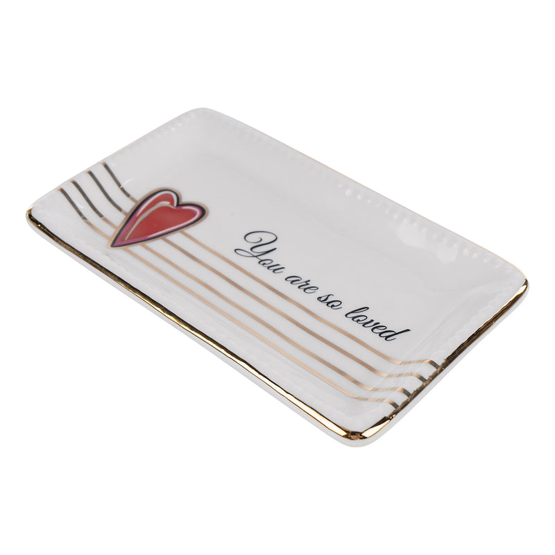 Heart Gold Striped Trinket Tray