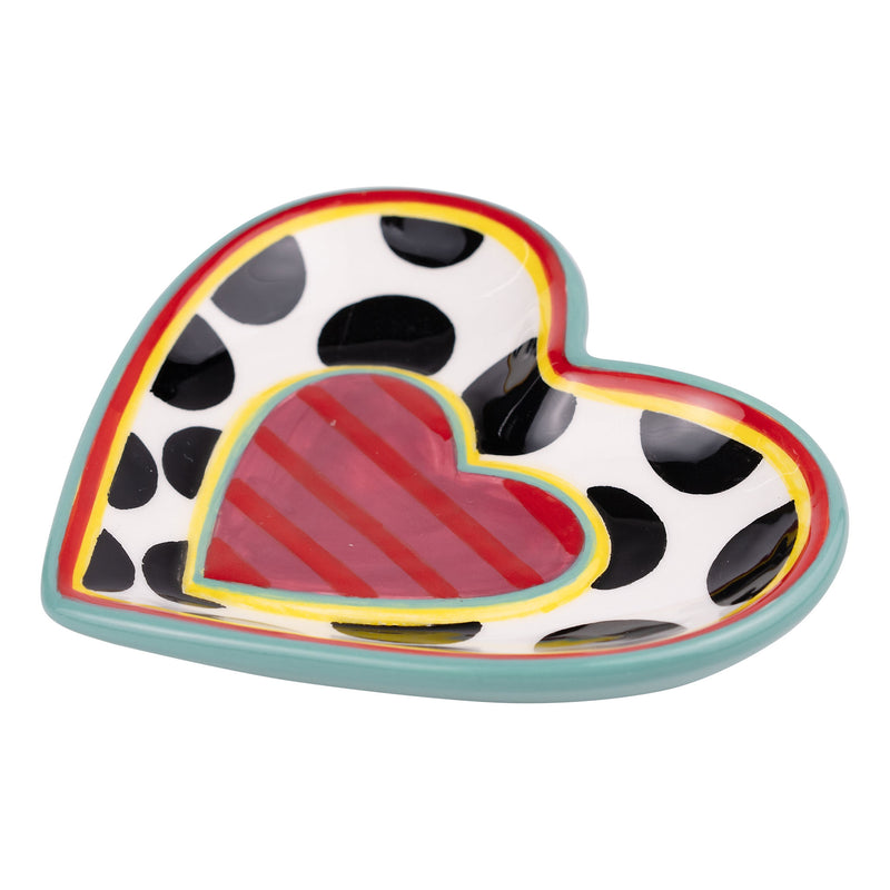 Black & White Polka Dot Heart Trinket Tray