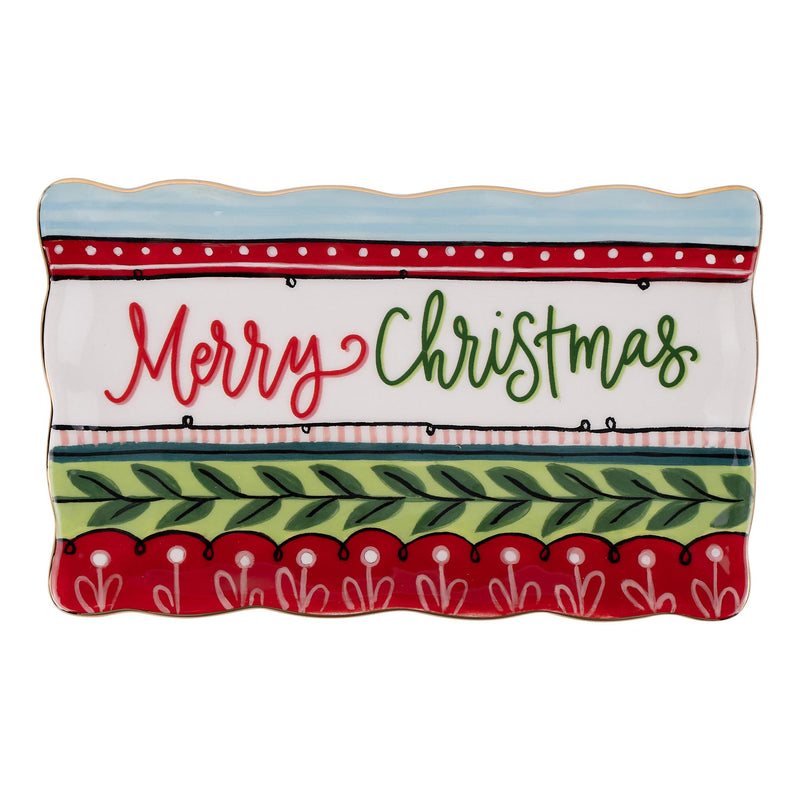 Decorative Christmas tray with 'Merry Christmas' text on a white background