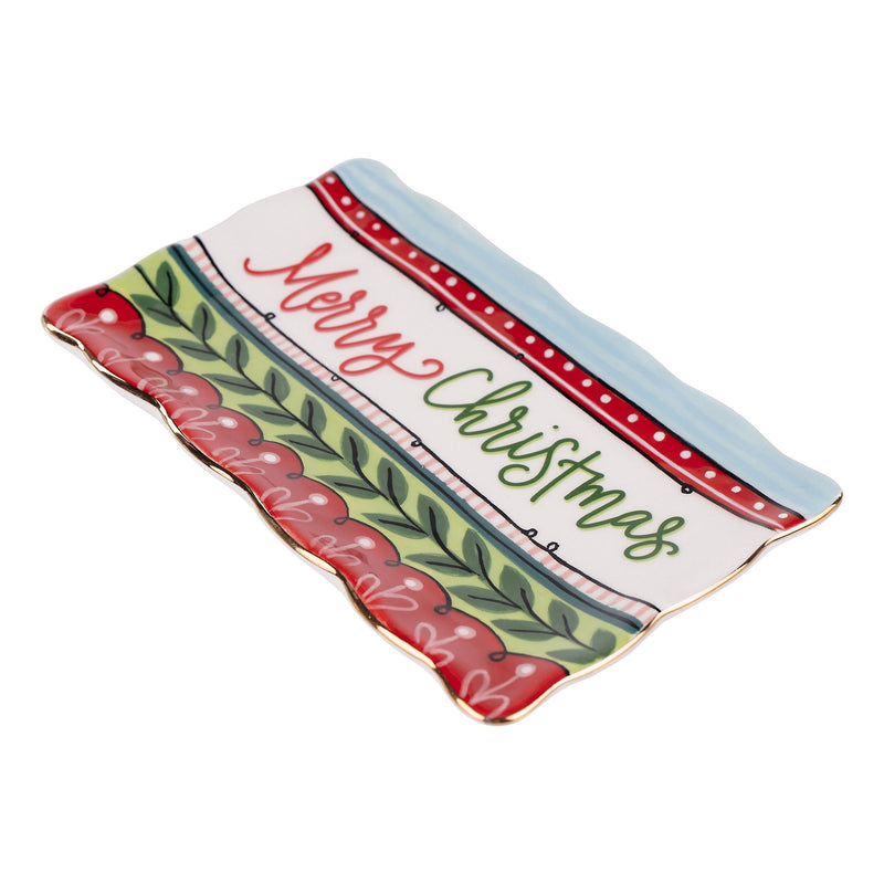Decorative plate with 'Merry Christmas' text and festive design on a white background