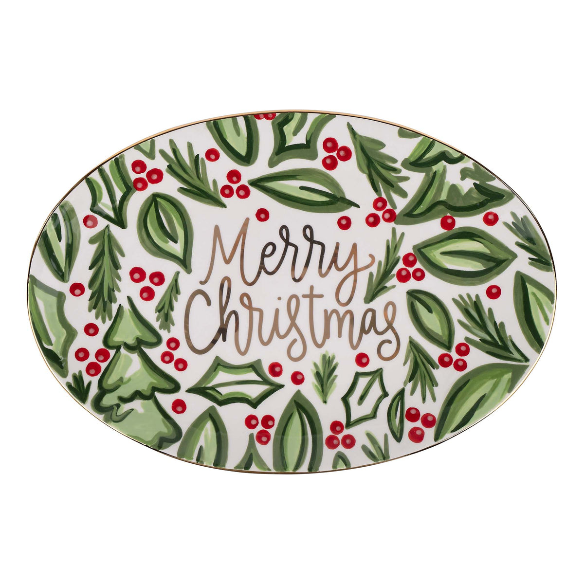 Christmas Holly Berry Oval Tray