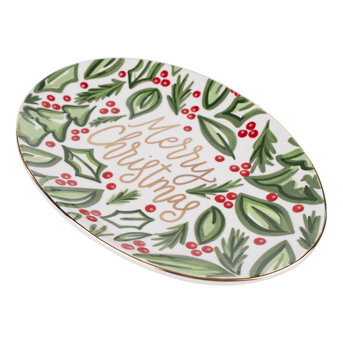 Christmas Holly Berry Oval Tray