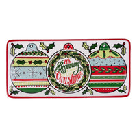 Decorative plate with Christmas ornaments and 'It's Beginning Christmas' text on a white background