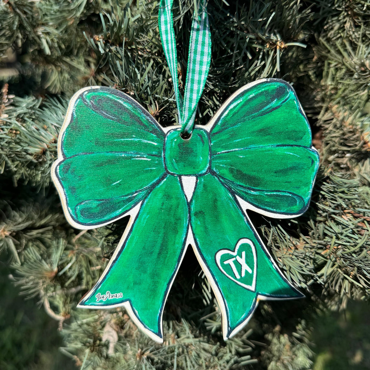 LOCAL TEXAS PICK UP Green Bow Ornament