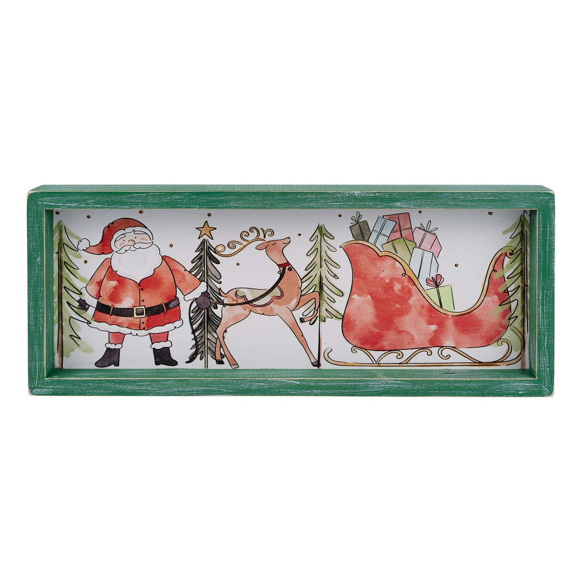 Santa Sleigh Scene Small Framed Board