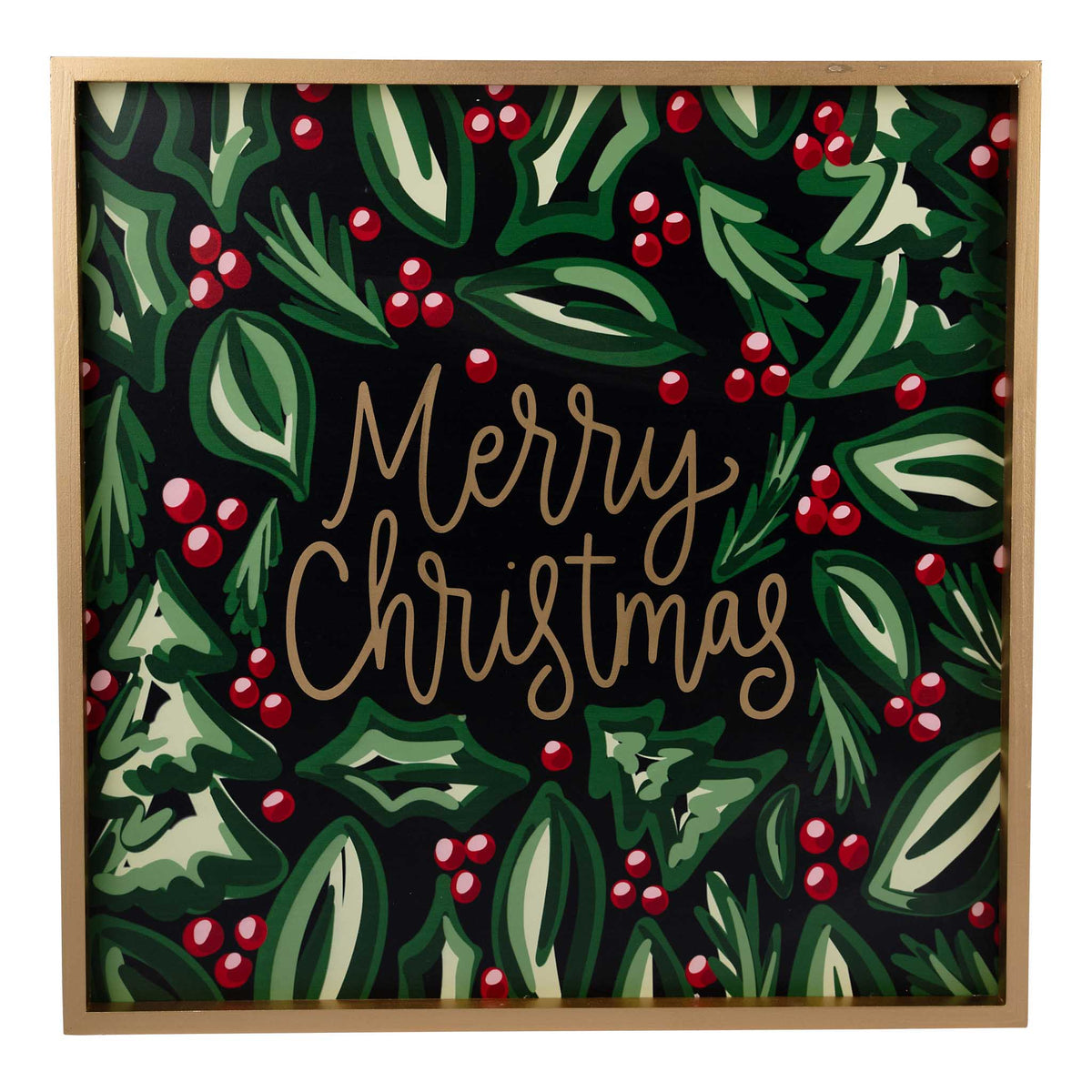 Merry Christmas Holly Framed Board