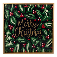 Merry Christmas Holly Framed Board