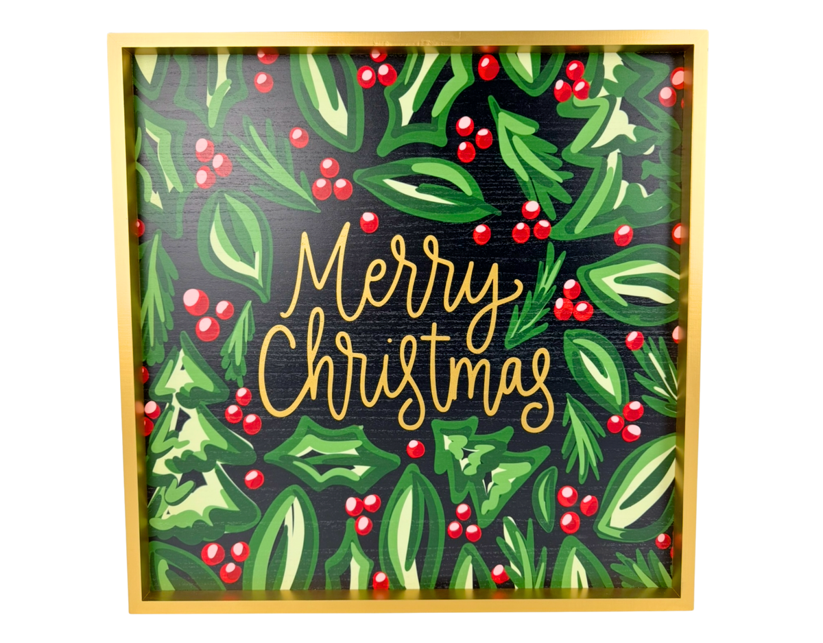 Merry Christmas Holly Framed Board