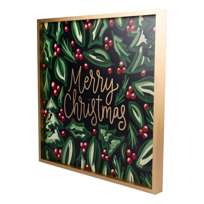 Merry Christmas Holly Framed Board