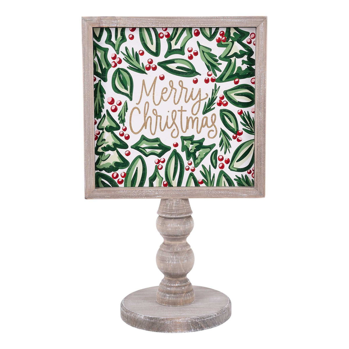 Decorative sign with 'Merry Christmas' text and holly design on a white background