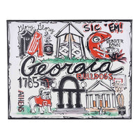 Georgia Bulldogs-themed decorative panel with school symbols and text on a white background