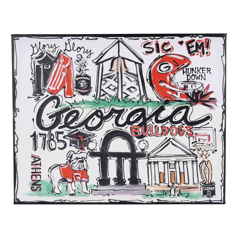 Georgia Bulldogs-themed decorative panel with school symbols and text on a white background