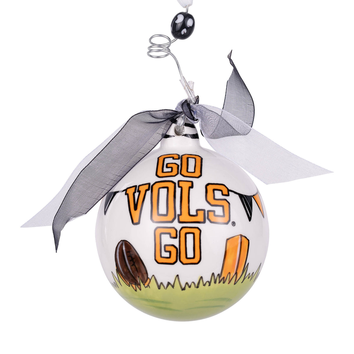 Decorative Tennessee ornament with 'GO VOLS GO' text and sports-themed graphics on a white background.