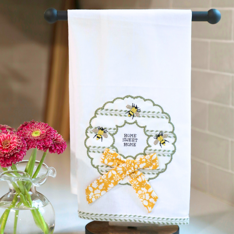 Home Sweet Home Bee Wreath Tea Towel