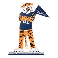 Auburn tiger mascot figurine holding a 'WarEagles' flag on a white background