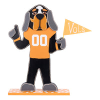 University of Tennessee tabletop décor featuring Smokey holding a Vols flag and wearing a Tennessee jersey.