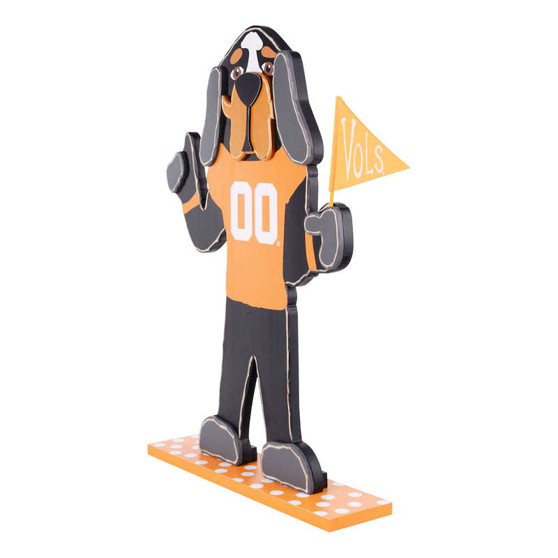University of Tennessee tabletop décor featuring Smokey holding a Vols flag and wearing a Tennessee jersey.