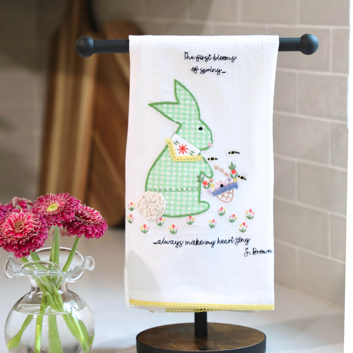 Spring Blooms Bunny Tea Towel