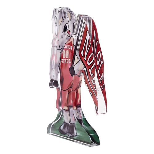 Florida State University acrylic stand featuring the Seminoles mascot holding a Noles flag.