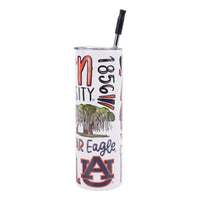 Tumbler with Auburn University branding and graphics on a white background