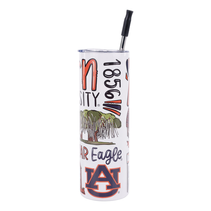 Tumbler with Auburn University branding and graphics on a white background